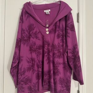 Roaman's Magenta Floral Tunic with Button Detail